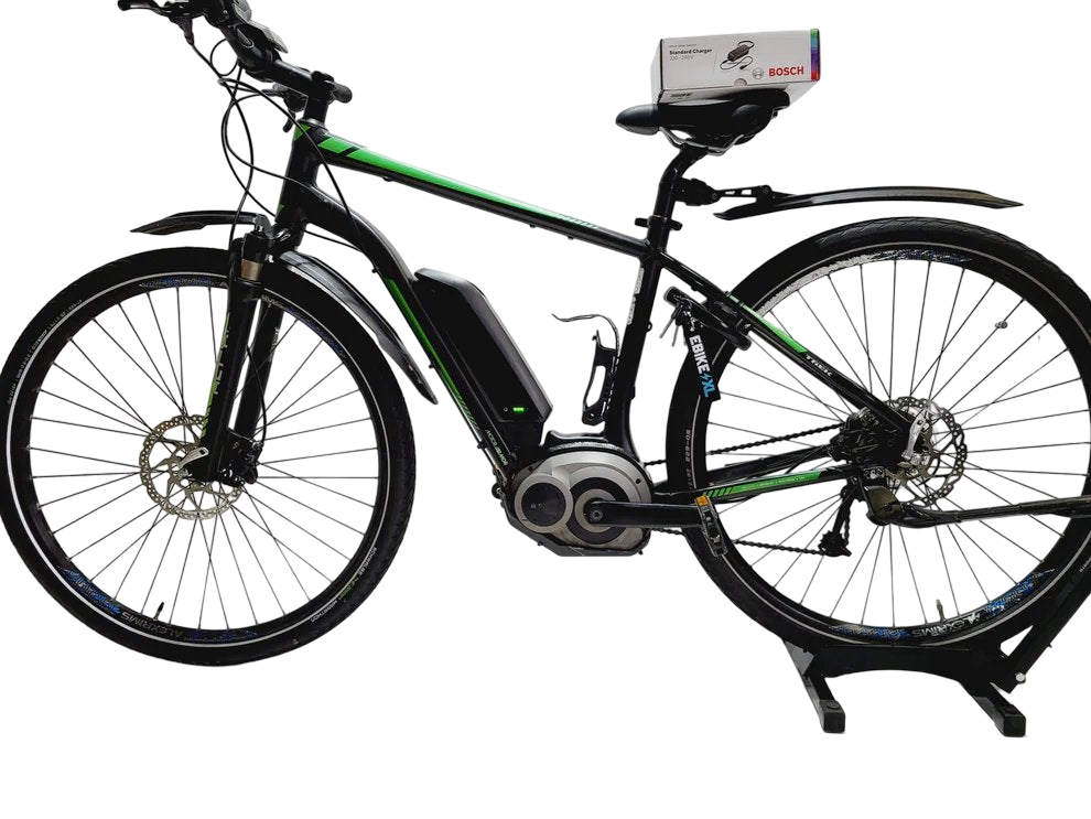 Trek Powerfly +9 Bosch Active Line Middenmotor Heren Zwart Groen 47cm